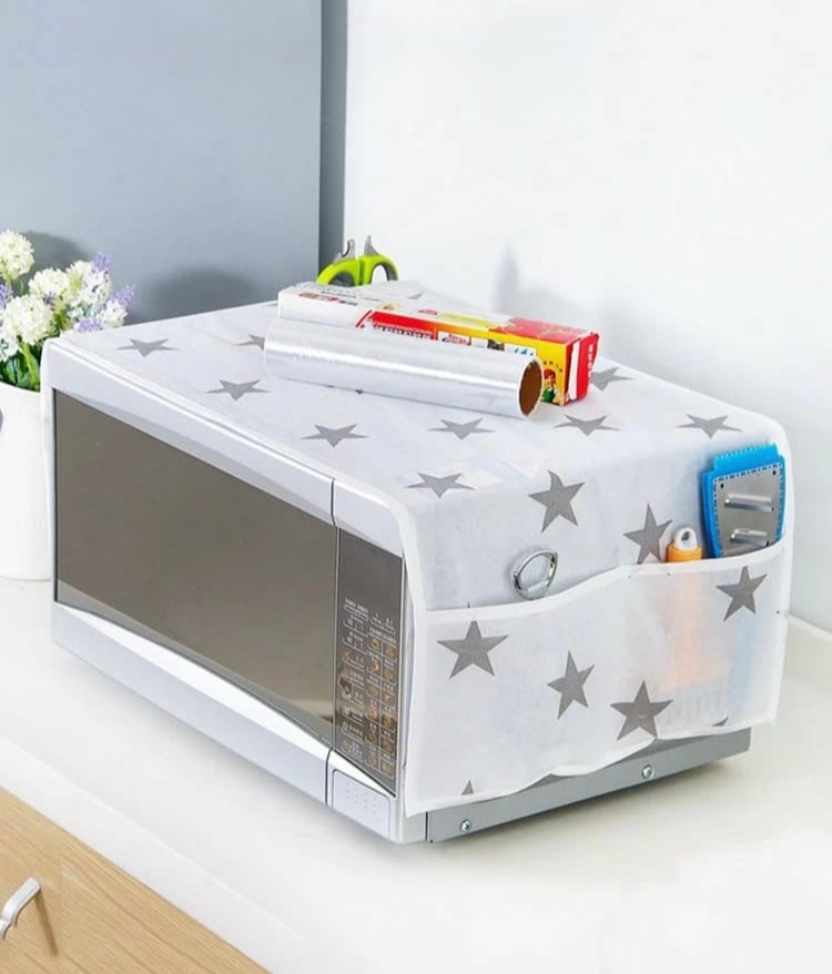Microwave Oven Cover with Side Storage Pockets – Dustproof Kitchen Organizer