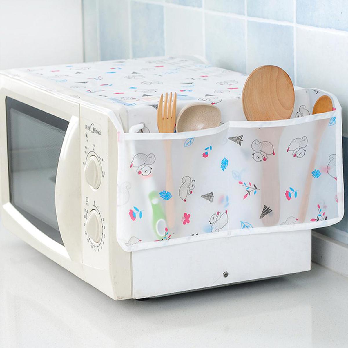 Microwave Oven Cover with Side Storage Pockets – Dustproof Kitchen Organizer