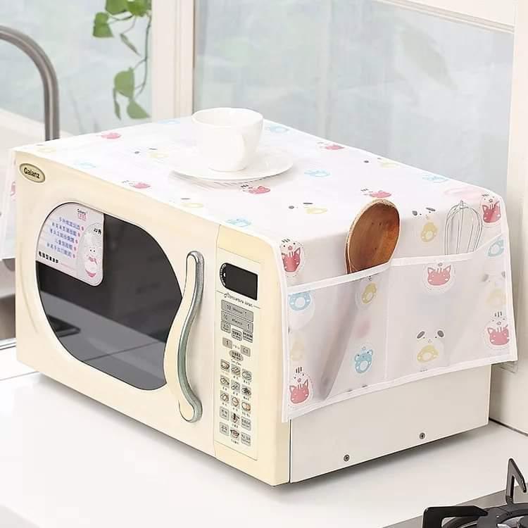Microwave Oven Cover with Side Storage Pockets – Dustproof Kitchen Organizer