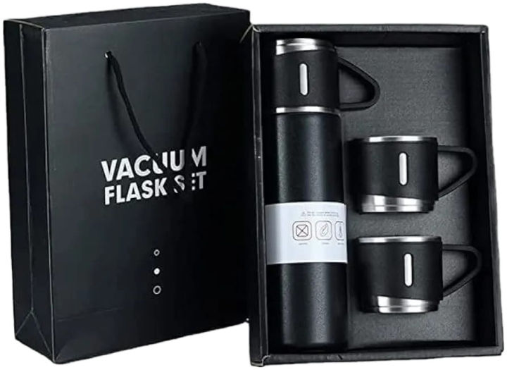 3 Cup Double-Layer Stainless Steel Vacuum Flask Set | Hot & Cold Thermos Bottle | With 20-Day Money Back Guarantee |