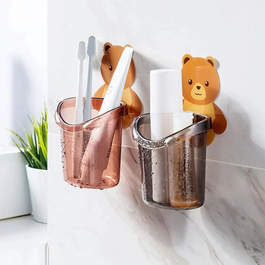 Bear Toothbrush Holder – Cute Wall-Mounted Bathroom Organizer for Kids & Adults
