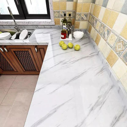 60x200cm White Marble Adhesive Wallpaper – Self Adhesive Kitchen Wall Paper Sheet