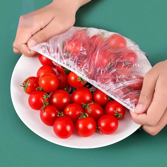 100Pcs Disposable Plastic Food Wrap – Stretchable Food Storage Covers for Freshness