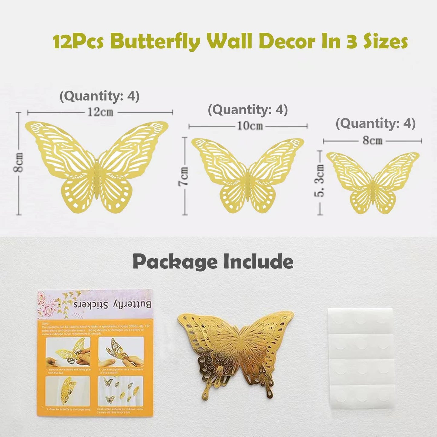 12Pcs Golden Butterfly Stickers