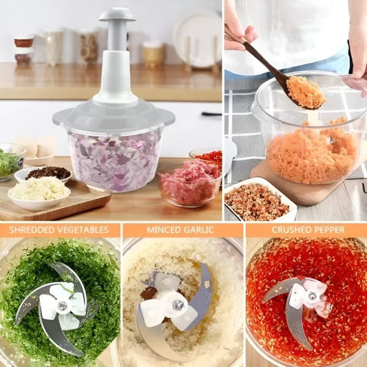 Multifunctional Hand Pat Chopper and Mixer – 1.5L Manual Food Processor for Vegetables, Fruits & More