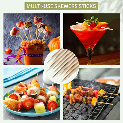 Wooden Skewers Sticks BBQ – Safe & Durable Bamboo Sticks for Grilling and Cooking