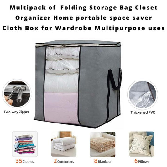 Grey Clothes Storage Organizer Bag – Foldable Fabric Zip Bag for Wardrobe & Closet