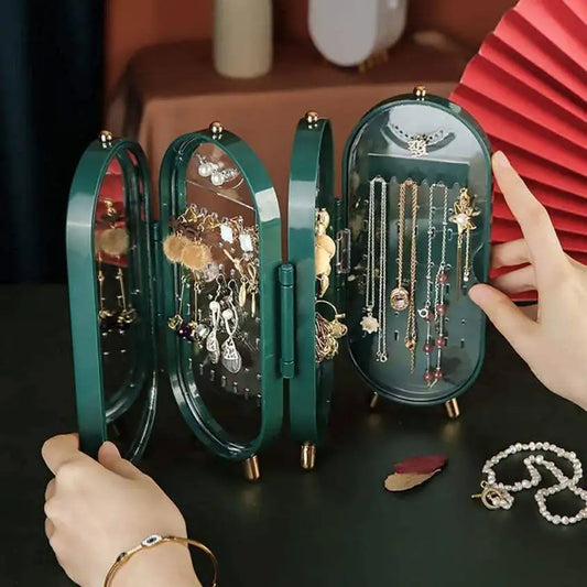 Green Foldable Jewelry Organizer – Travel Jewelry Storage Case with Zipper