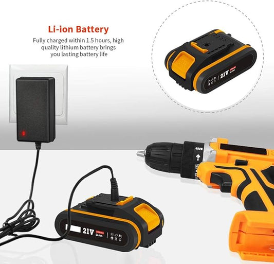 Rechargeable Drill Machine with 2 Batteries | Portable Electric Screwdriver & Power Tool Set | With 20-Day Money Back Guarantee