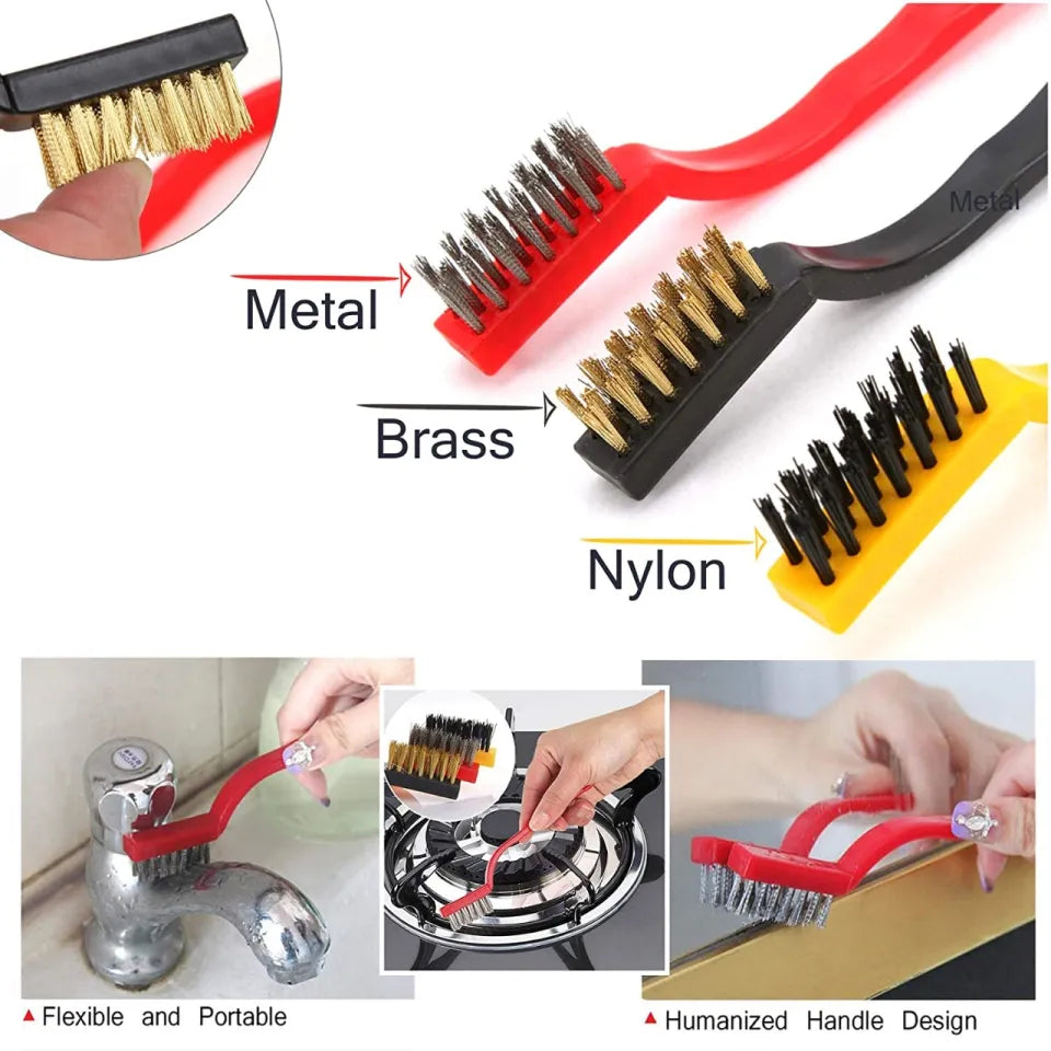 3pcs Gas Stove Wire Cleaning Brush Set – Metal, Copper & Nylon Brushes for Burners, Grates & Ovens