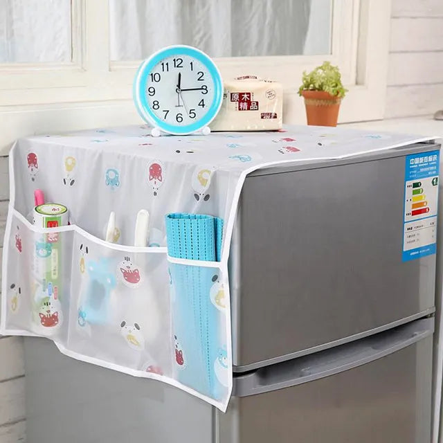 Fridge Cover Organizer – Dustproof Top Cover with Side Storage Pockets for Kitchen Essentials