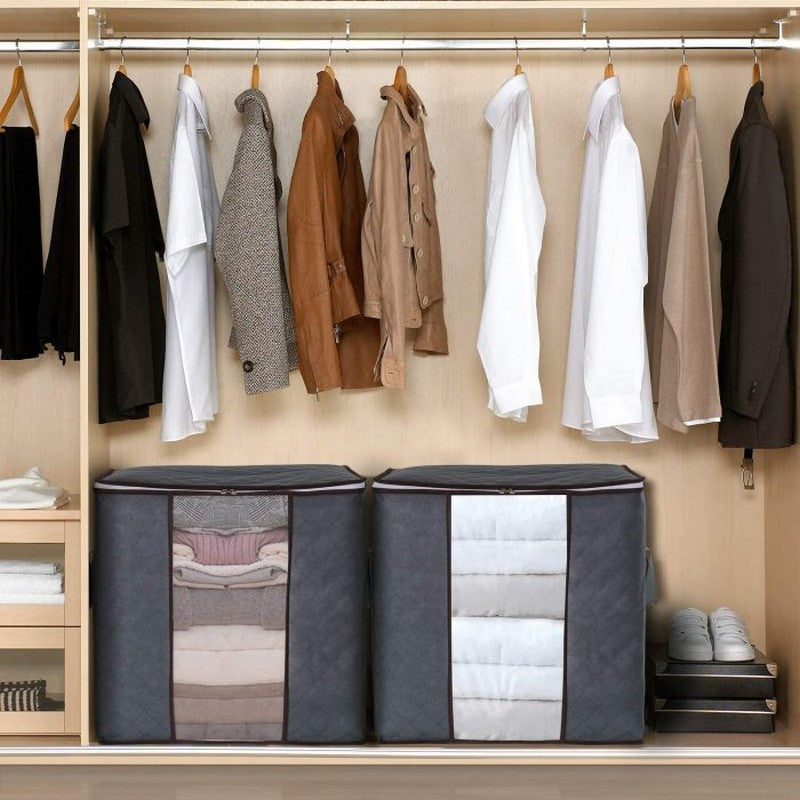 Grey Clothes Storage Organizer Bag – Foldable Fabric Zip Bag for Wardrobe & Closet