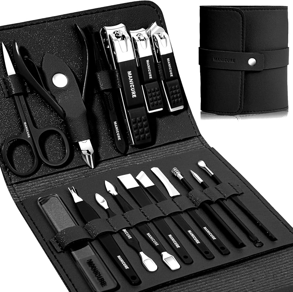 Manicure Pedicure Grooming Kit - Professional 16pcs Manicure Set - Stainless Steel Nail Clipper Set 20 days money back guarantee