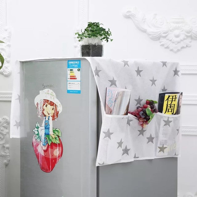 Fridge Cover Organizer – Dustproof Top Cover with Side Storage Pockets for Kitchen Essentials