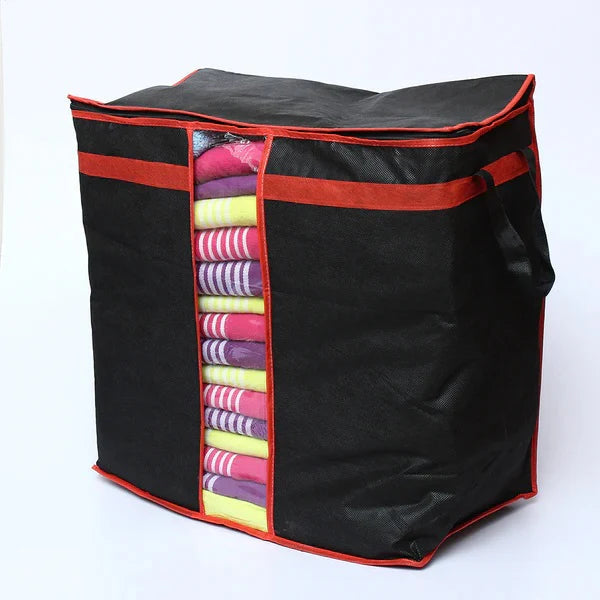 Black Storage Organizer Bag – Foldable Zip Bag for Clothes, Bedding & Wardrobe Organization