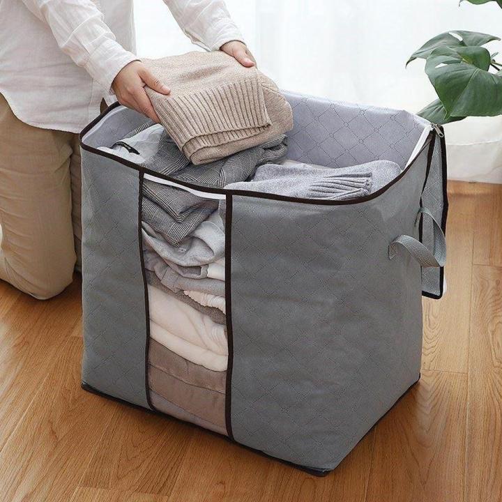 Grey Storage Organizer Bags (3Pcs) – Foldable Fabric Zip Bags for Clothes, Bedding & Wardrobe