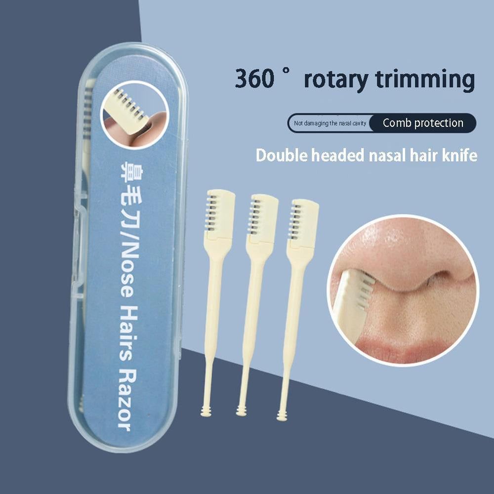 2Pcs 360° Rotating Nose Hair Trimmer – Manual Safe Nose & Ear Hair Remover