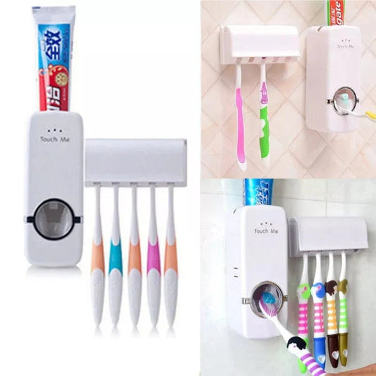 Toothpaste Dispenser & Brush Holder – Wall Mounted Automatic Toothpaste Squeezer