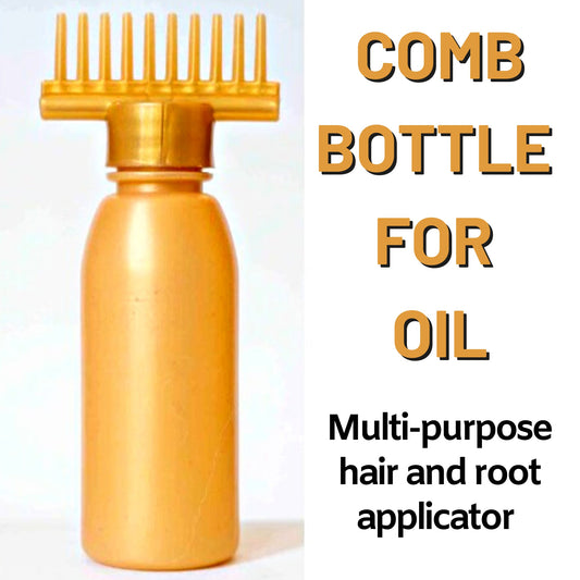 Pack of 2 Golden Hair Oil Bottle with Comb – Refillable Oil Applicator for Hair Care