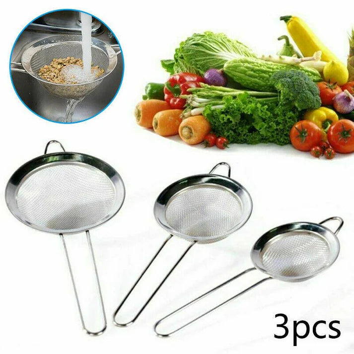 Pack of 3 Steel Mesh Tea Strainer – Fine Stainless Steel Tea Infuser