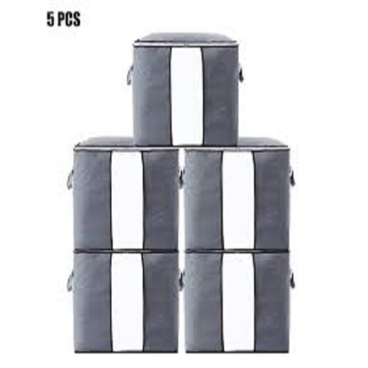 Grey Storage Organizer Bags (5Pcs) – Foldable Clothes & Blanket Storage Solution