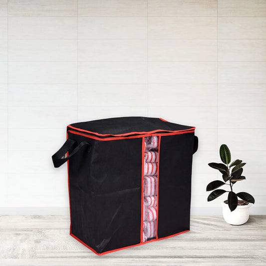 Black Storage Organizer Bag – Foldable Zip Bag for Clothes, Bedding & Wardrobe Organization