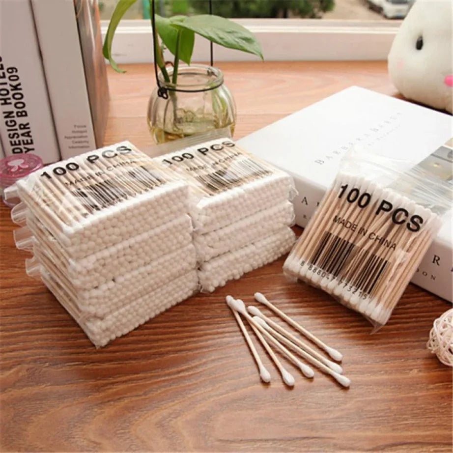 100 PC Ear Cleaning Cotton Buds – Soft Double-Tipped Swabs for Daily Hygiene & Makeup Use
