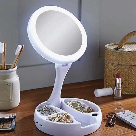 Portable Makeup Mirror with Light & 10X Magnification | LED Vanity Mirror for Travel & Home Use | With 20-Day Money Back Guarantee |