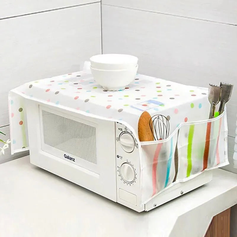 Microwave Oven Cover with Side Storage Pockets – Dustproof Kitchen Organizer