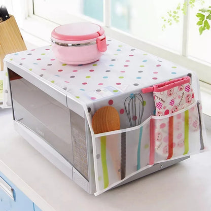 Microwave Oven Cover with Side Storage Pockets – Dustproof Kitchen Organizer