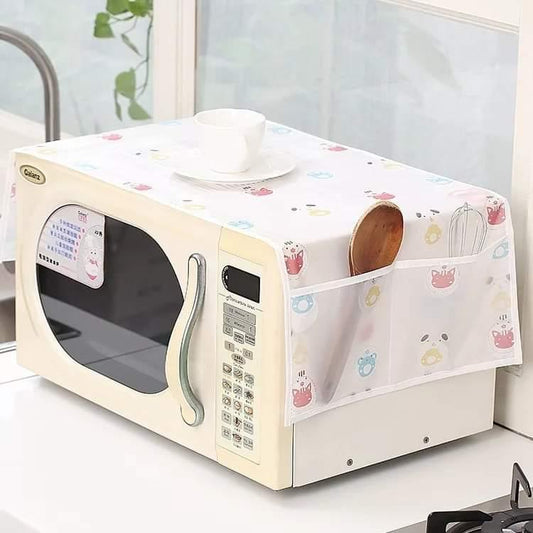 Microwave Oven Cover with Side Storage Pockets – Dustproof Kitchen Organizer