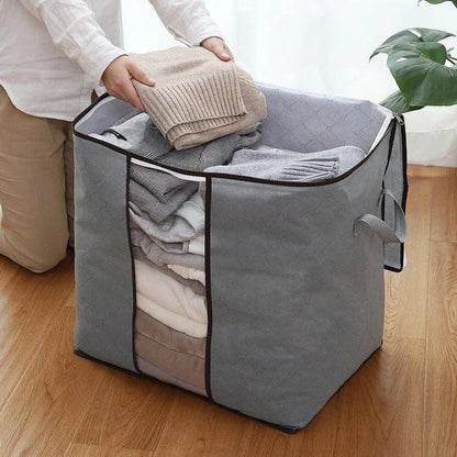 Grey Clothes Storage Organizer Bag – Foldable Fabric Zip Bag for Wardrobe & Closet