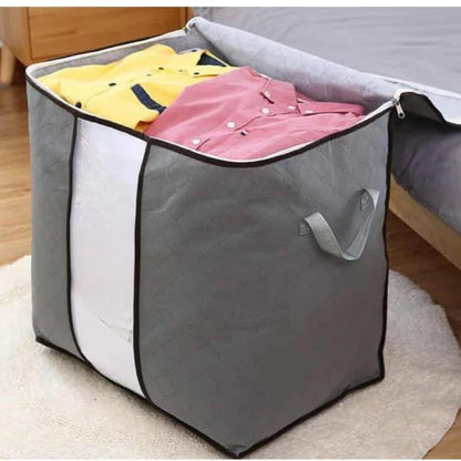 Grey Clothes Storage Organizer Bag – Foldable Fabric Zip Bag for Wardrobe & Closet