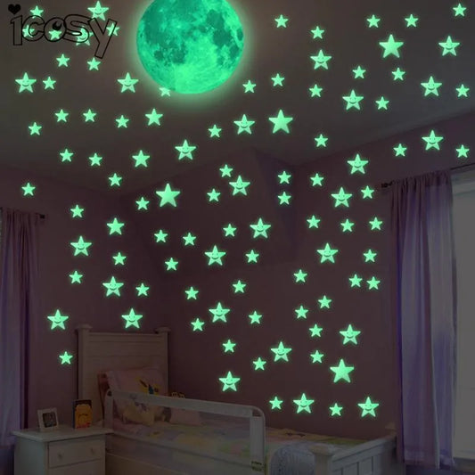 100Pcs Self-Adhesive Decorative Stars – Glow-in-the-Dark Wall Stickers for Kids Room & Ceiling Decor