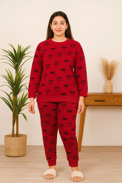 Winter Red Sleepy Love Co-Ord Set Women  Night Suit