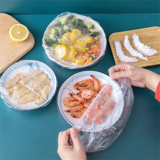 100Pcs Disposable Plastic Food Wrap – Stretchable Food Storage Covers for Freshness
