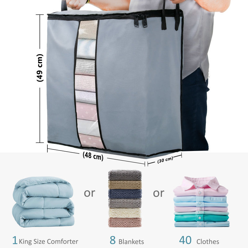 Grey Storage Organizer Bags (5Pcs) – Foldable Clothes & Blanket Storage Solution