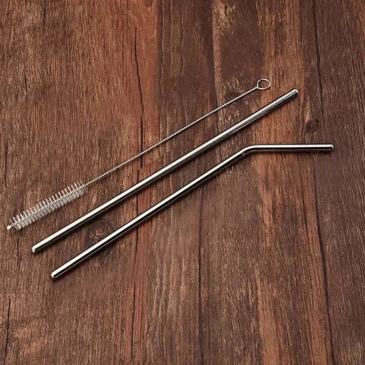 3Pcs Stainless Steel Metal Drinking Straw Reusable Straws with Cleaner Brush