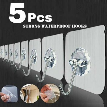 5Pcs Self Adhesive Door Wall Hanger Hooks – Strong Waterproof Stickers for Keys, Towels & More