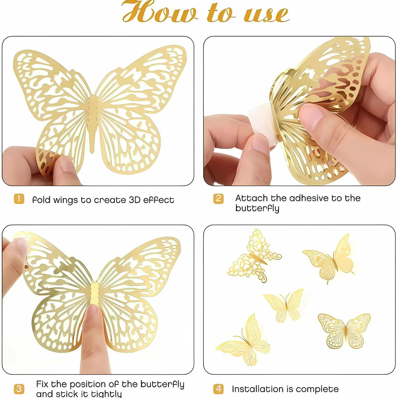 12Pcs Golden Butterfly Stickers