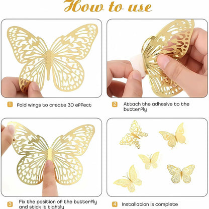 12Pcs Golden Butterfly Stickers