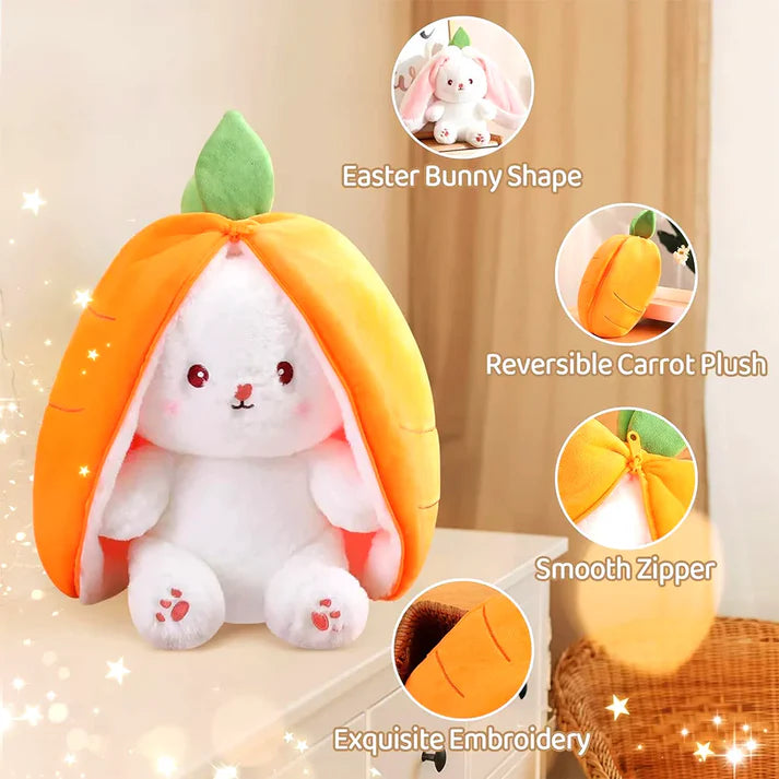 Cute Reversible Floppy Bunny Carrot Plush Toy (25cm/10inch) – Soft 2-in-1 Stuffed Animal for Kids & Gifting