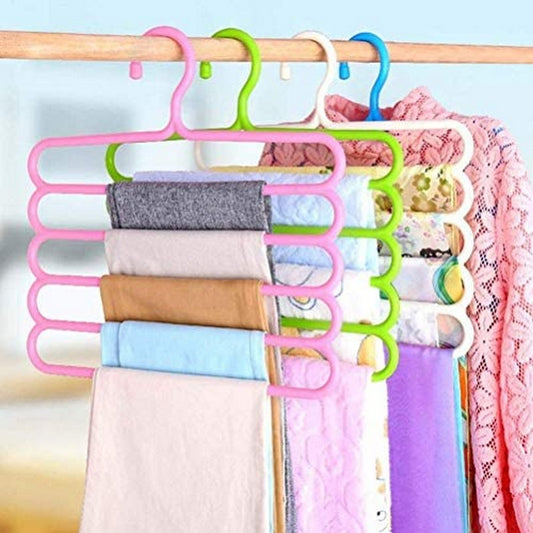 1 PC Multipurpose 5 Layer Hanger – Space-Saving Clothes Organizer for Pants, Scarves & Towels