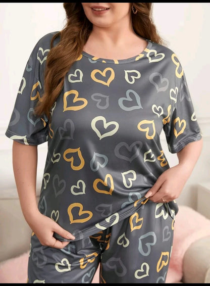 Multi Color Hearts on Gray Women Night Dress