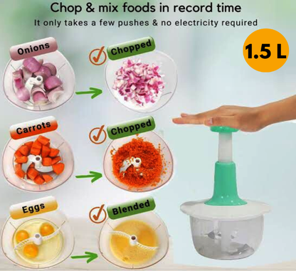 Multifunctional Hand Pat Chopper and Mixer – 1.5L Manual Food Processor for Vegetables, Fruits & More