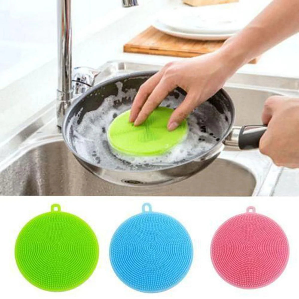 Silicone Cleaning Brush and Soft Silicone Scouring Pad – Gentle & Effective Kitchen Cleaning Tool