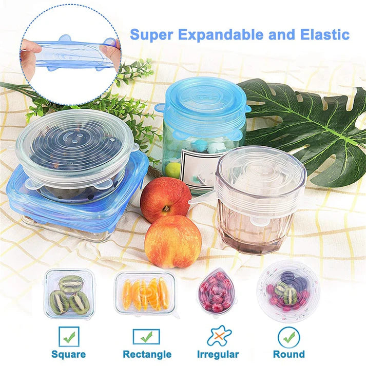 Pack of 6 Silicone Stretch Lids Cover – Reusable Food Storage Bowl Covers