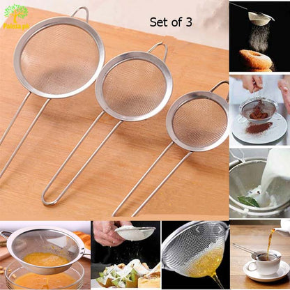 Pack of 3 Steel Mesh Tea Strainer – Fine Stainless Steel Tea Infuser