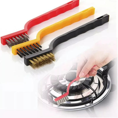 3pcs Gas Stove Wire Cleaning Brush Set – Metal, Copper & Nylon Brushes for Burners, Grates & Ovens