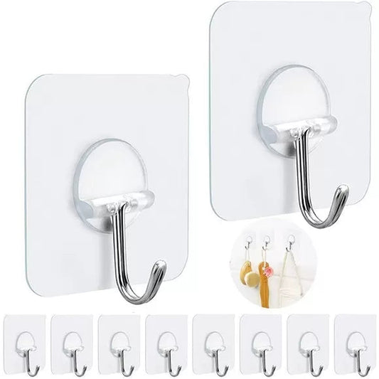 10Pcs Wall Adhesive Hooks – Heavy Duty Transparent Wall Hangers